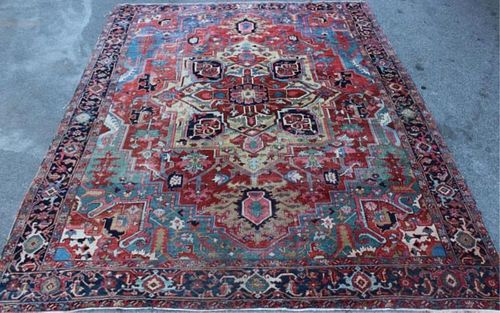 Antique Handmade Roomsize Heriz Style Carpet
