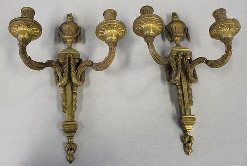 Pair of 19th Century 2 Arm Gilt Bronze Sconces.