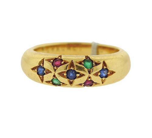 Chaumet 18k Gold Sapphire Ruby Emerald Ring