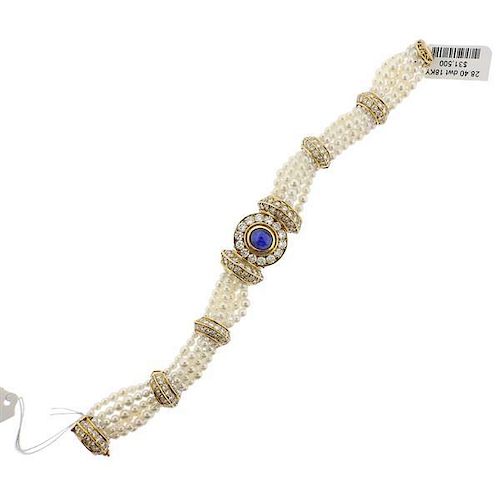 Garrard 18k Gold Diamond Sapphire Pearl Bracelet