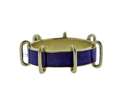 Tiffany &amp; Co Schlumberger 18k Gold Blue Enamel Band Ring