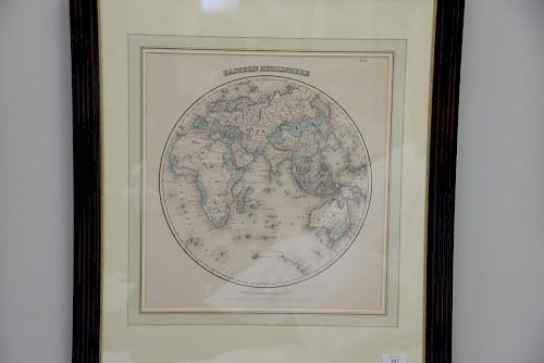 Group of three framed maps including Augustus Mitchell 1877 A Time table indicating the Difference in time between the princi