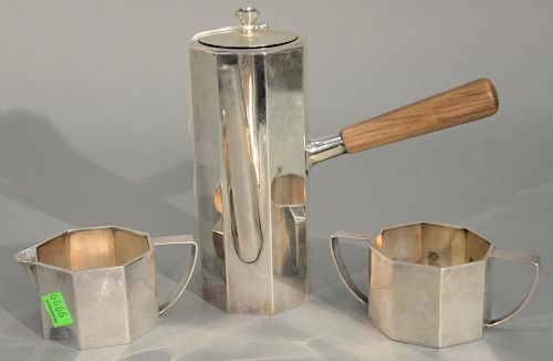 Gorham sterling silver three piece tea set, Spaulding Gorham Black Starr & Frost (monogrammed). ht. 7 1/4in., 20 troy ounces
