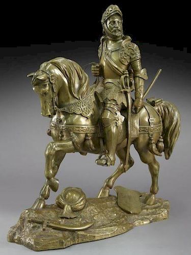 19th C. Bronze sculpture of a knight mounted on a