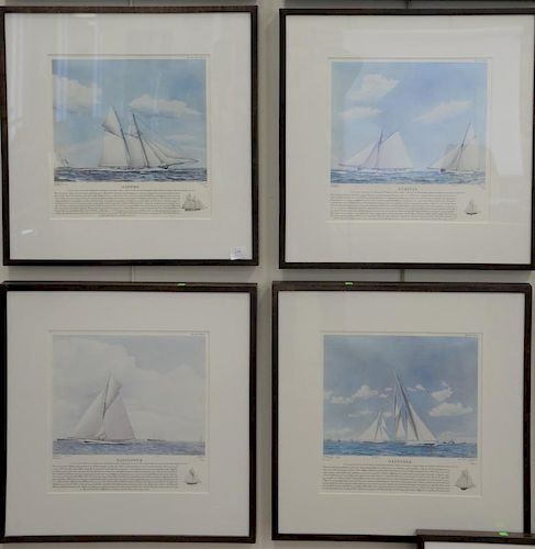 R.F. Paterson, "The Defenders of the America's Cup", collection of ten colored prints after original drawn by Robert Paterson