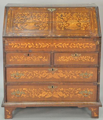 Marquetry inlaid desk with slant front over drawer, interior with well, 19th century, ht. 42in., wd. 36 1/2in., dp. 21in.