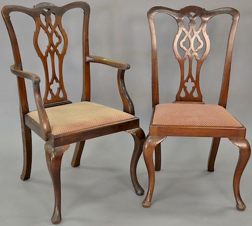 Set of ten mahogany dining chairs to include two armchairs.