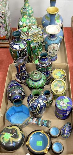 Two tray lots with cloisonn vases, bowls, teapots, etc.