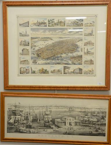 Two Birdseye view prints of New York including Brooklyn, L.I. As seen from Trinity Church, New York, after J.W. Hill, black a