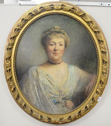 J. Bonnar, oil on canvas, Portrait of a Woman, dated: 1916, in oval Victorian frame, 28" x 23".