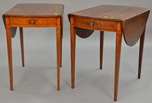 Pair custom mahogany Pembroke tables (refinished badly). ht. 27in., top: 20" x 28"