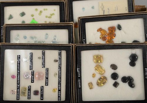 Tray lot of loose gems, aquamarine, emerald, sphere, citrine, quartz, tourmaline, topaz, etc.