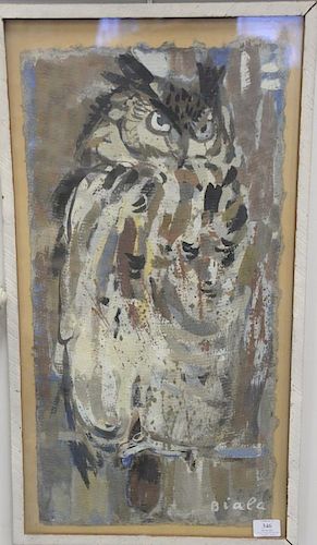 Janice Biala (1903-2000), gouache on paper, Owl, signed lower right: Biala, 26 1/4" x 13".