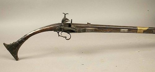 Jezail, exceptional Arab musket with Italian barrel and mounts, originally dating from the early 1700's.