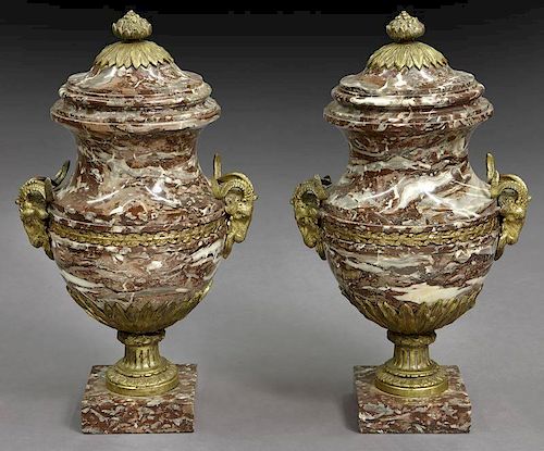 Pr. French rouge marble urns