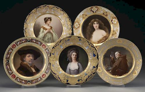 (5) 19th C. Vienna porcelain portrait plates