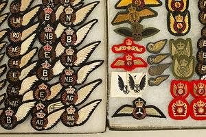 2 Frames of Cloth Canadian and British Wings, incl. 62 half-wings, 33 wings, Badges and Patches.