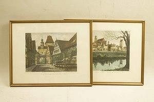 2 Colored Etchings (framed) from the Collection of Gen. Anthony C. McAuliffe