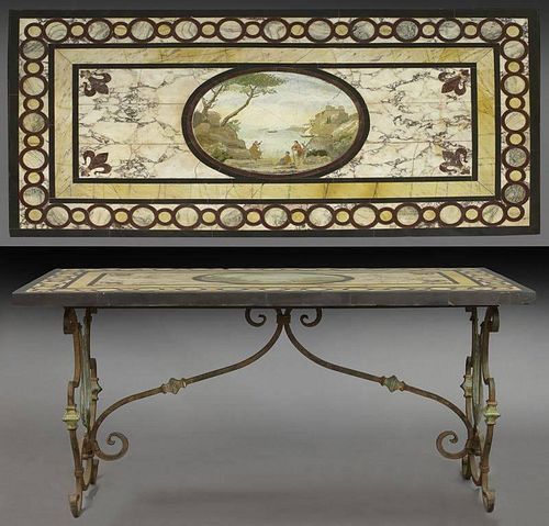 Italian wrought iron table with specimen marble
