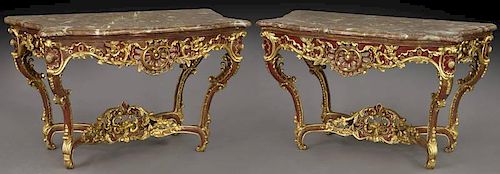 Pr. Louis XV style scarlet and parcel gilt