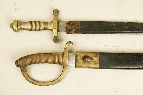 2 French style sidearm swords; a briquet and a Roman style sword