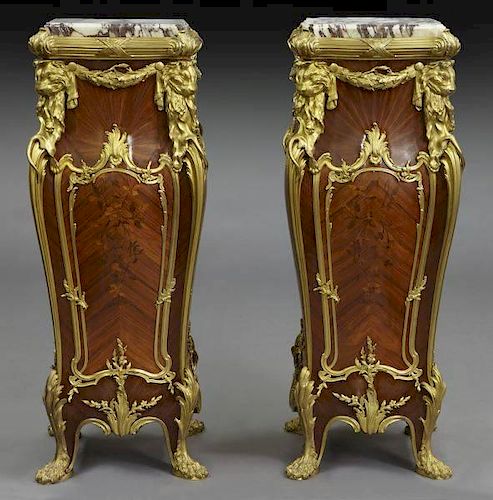 Pr. Louis XV style ormolu mounted pedestals with