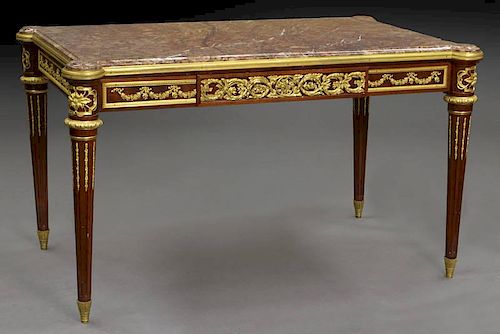 Louis XVI style bronze mounted marble top table,