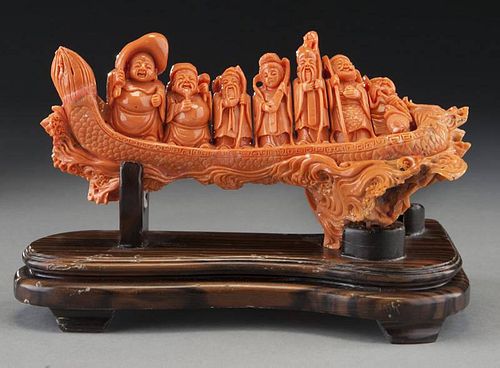 Chinese carved coral figure depicting