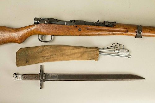 Japanese Arisaka Type 38 Rifle, Bayonet, and Cleaning Kit