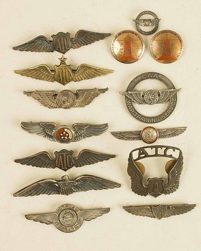 WWII ATC and other non-Army Flight Wings and Badges, rare, some in sterling