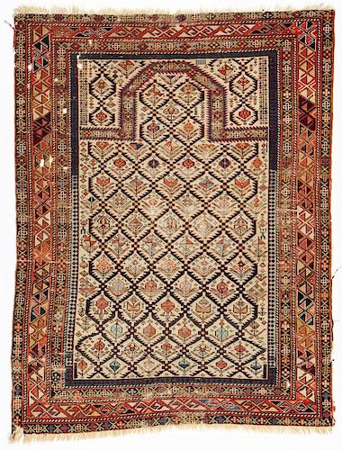 Antique Shirvan Prayer Rug, Caucasus: 3'8'' x 4'8''
