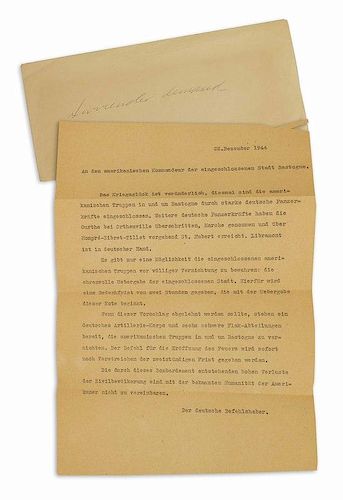 Original German Surrender Offer to General McAuliffe, Bastogne, December 22, 1944
