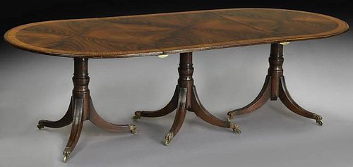 Regency style 3-pedestal mahogany dining table