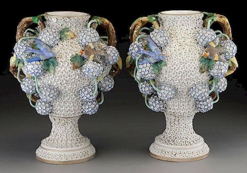 Pr. German porcelain Schneeballen vases