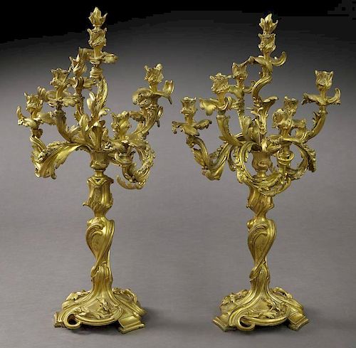 Pr. Louis XV style bronze-dore 6-light candelabra,