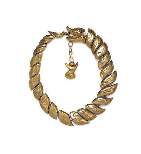 A Line Vautrin Articulated Gilt Bronze Dragon Necklace,