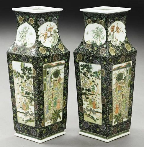 Pr. Chinese famille verte square vases,
