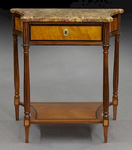 Louis XVI marble top figured mahogany washstand,