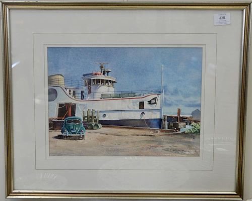Lou Bonamarte (b. 1933), watercolor, Block Island Ferry, signed lower right: Lou Bonamarte, having Wall Focus Gallery label o