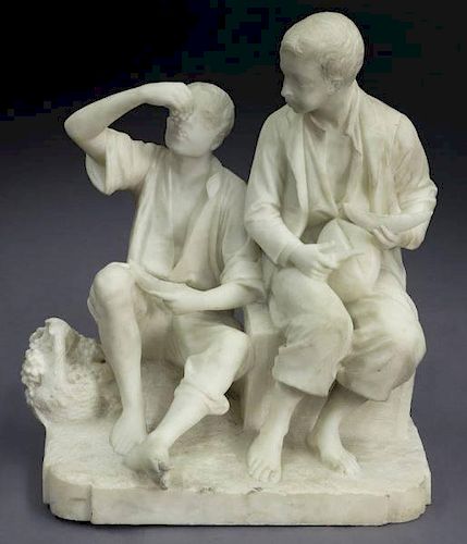 19th C. Italian carved marble statue of two boys