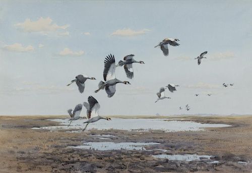 John Cyril Harrison (1898-1985) Cranes in Flight