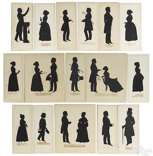 Collection of sixteen cutout and drawn silhouettes