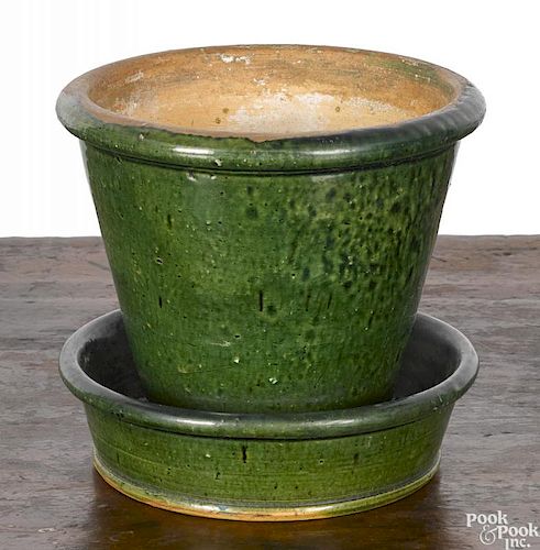 Pennsylvania green glaze redware flowerpot