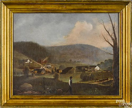 Oil on canvas view of Long's Mill, East Troy, PA