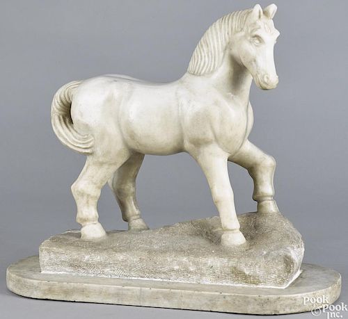 Carved marble horse, early 20th c.