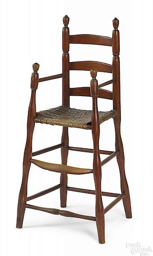 Red stained ladderback highchair, ca. 1800