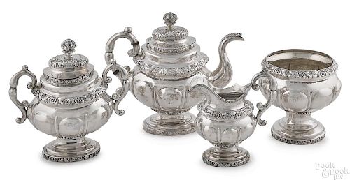 New York four-piece silver tea service