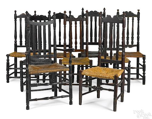 Set of nine New England banisterback dining chairs