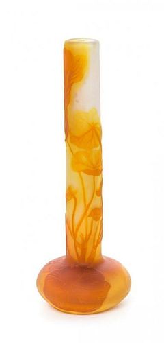 A Galle Cameo Glass Stick Vase, Height 6 3/8 inches.