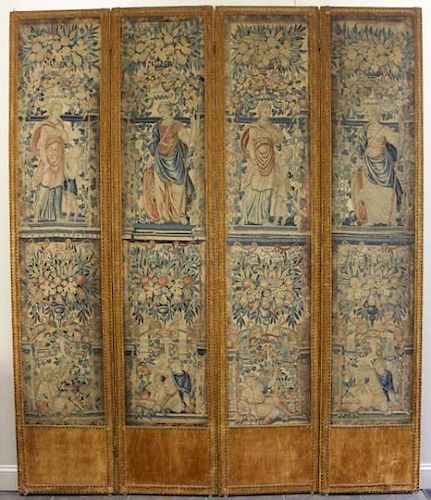 Outstanding Antique Tapestry Four Panel